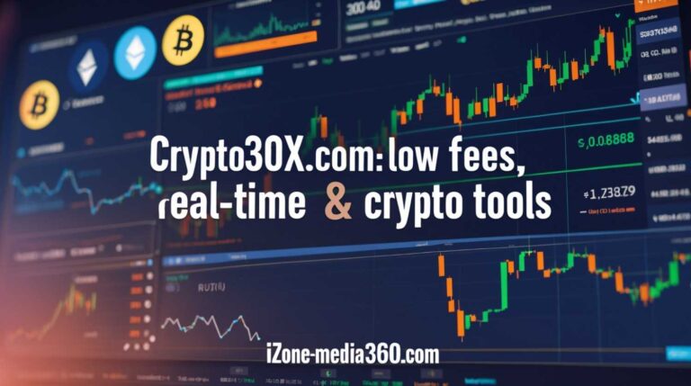 Crypto30x.com real-time data, low fees, and secure crypto trading tools on a sleek digital interface. Featuring top cryptocurrencies like Bitcoin and Ethereum.