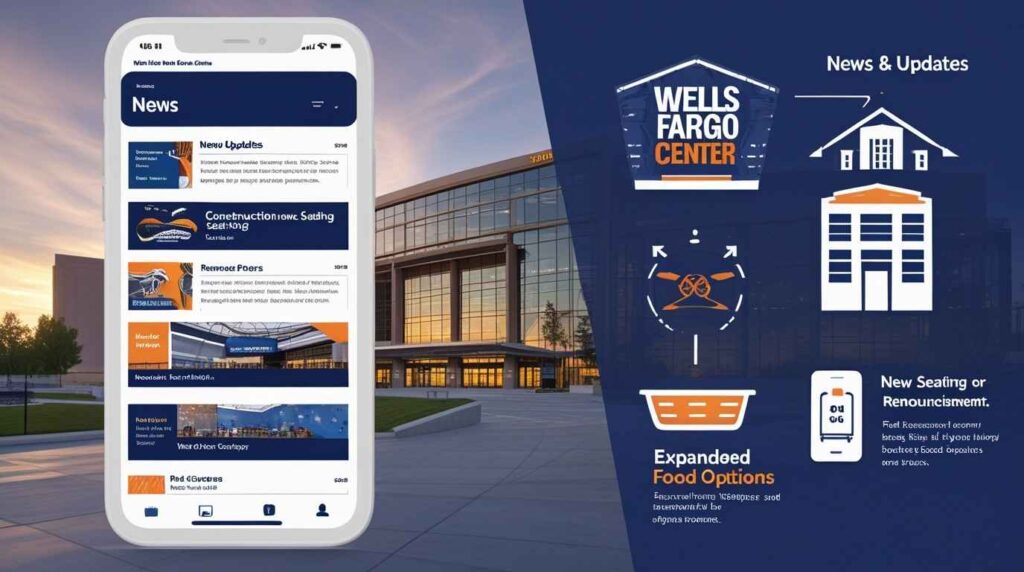 Graphic displaying the latest news, renovations, and upcoming improvements at Wells Fargo Center.