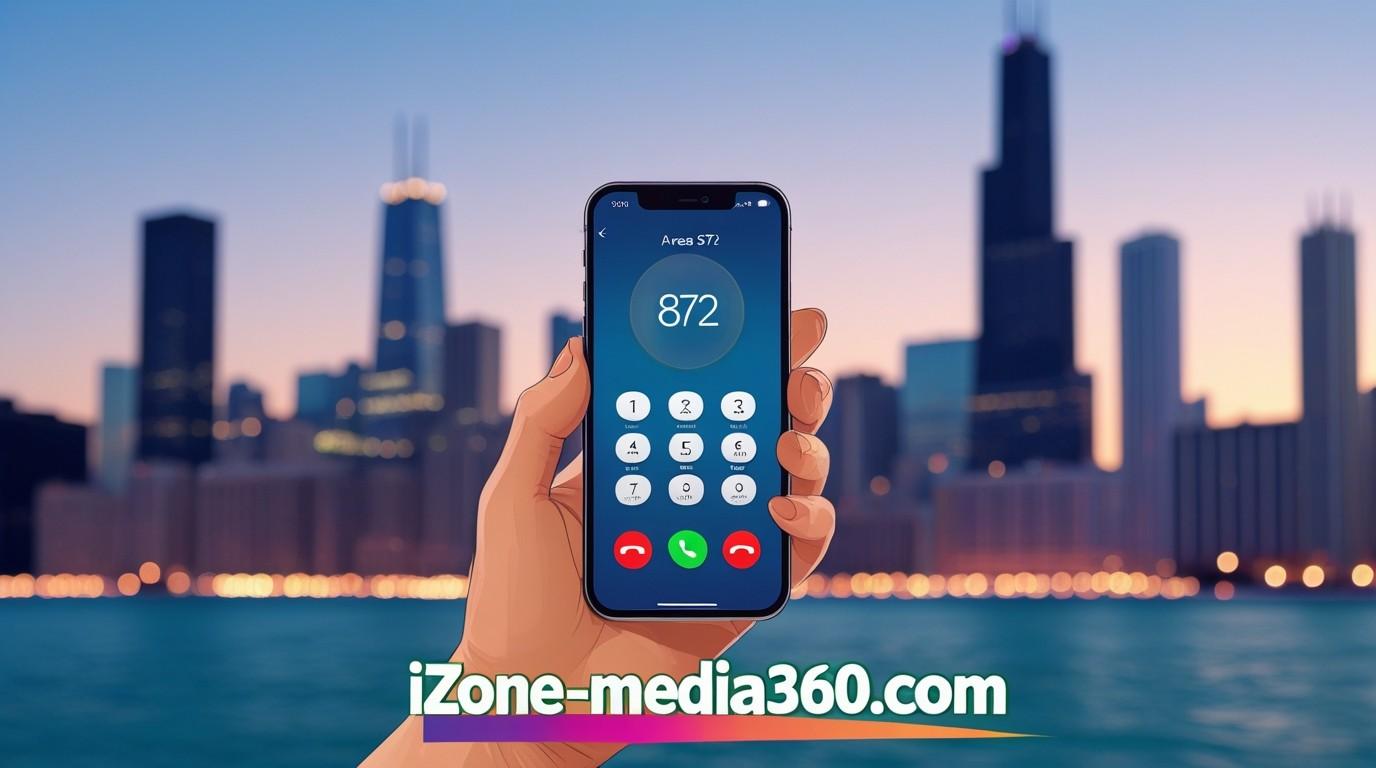 Incoming call from area code 872 displayed on a smartphone, representing Chicago, Illinois.