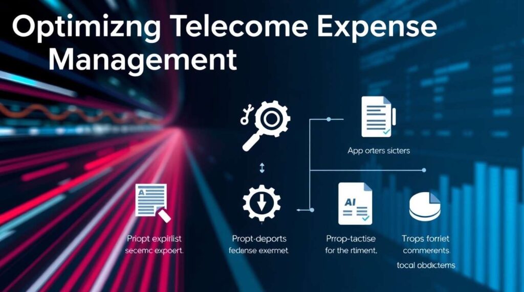 Infographic on optimizing Telecom Expense Management with tracking, audits, automation, and cost reduction.