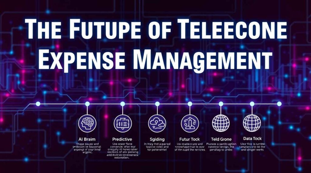 Infographic on the future of Telecom Expense Management, highlighting AI, automation, cost control, and cloud innovations.