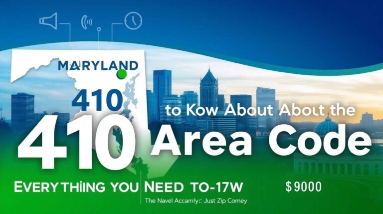 Map of Maryland highlighting the 410 area code with phone and business icons.