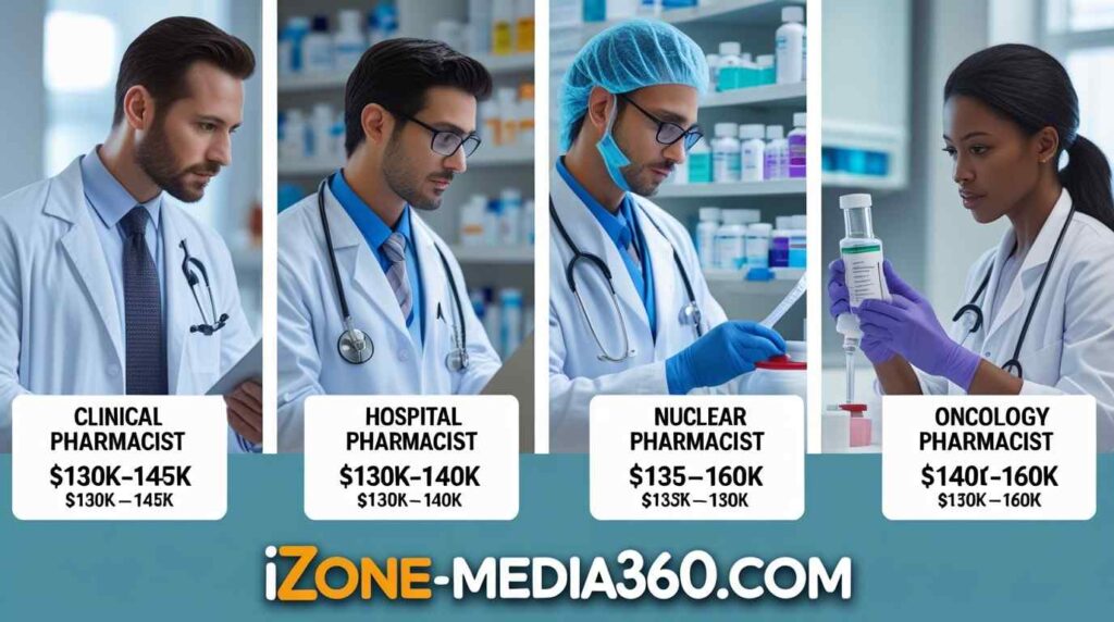 Specialized pharmacist salaries compared, including clinical, hospital, nuclear, and oncology roles.